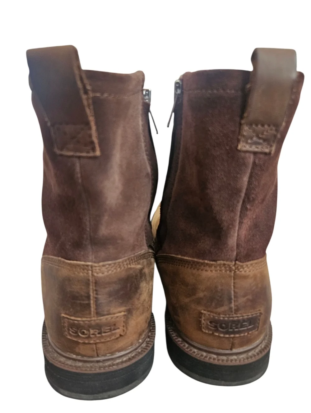 Sorel Men's NM2344-256 Brown Leather Side Zip Fur-Lined Boots Size 10